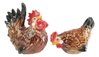 Miniature Porcelain Rooster & Hen Chicken Set 2 Black & Tan
