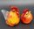 Art Glass Chicken Figurine Set/2  Orange/Red/clear 11cm High
