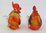 Art Glass Chicken Figurine Set/2  Orange/Red/clear 11cm High