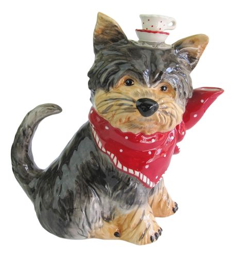Silky Yorkie Terrier Collectable Dog Teapot Ceramic Blue Sky