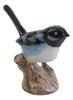 Miniature Ceramic Blue Wren on Tree Stump Bird Figurine